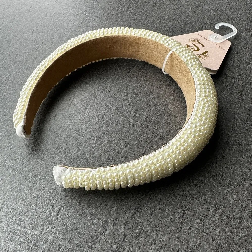 NWT Sincerely Jules Cream Off-White Faux Pearl Puffed Chunky Headband